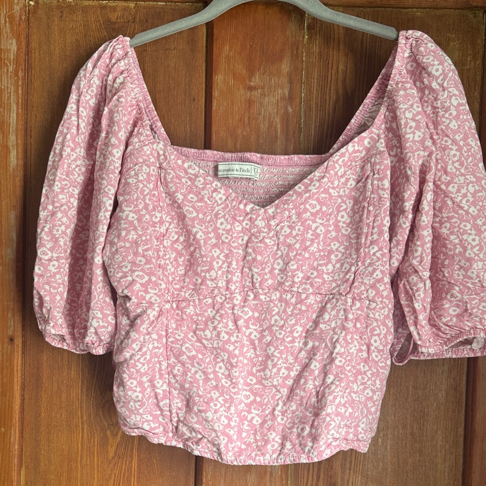 Abercrombie & Fitch Pink Floral Puff-Sleeve Blouse